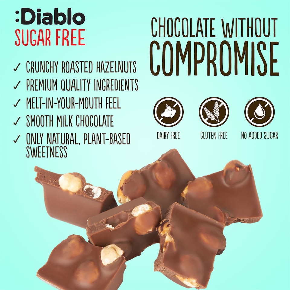 image 1 of Diablo No Added Sugar Milk Chocolate with Hazelnuts 75g