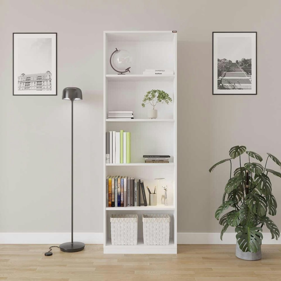 image 1 of Adore Matt White 5 Tier Bookcase Shelving Unit White