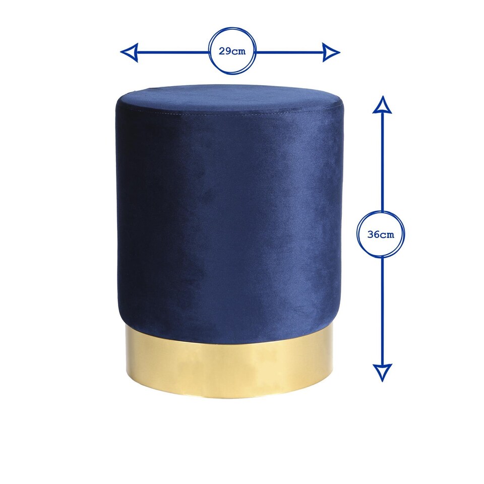 image 1 of Harbour Housewares Round Velvet Pouffe - 29 x 36cm - Blue | Blue | Blue