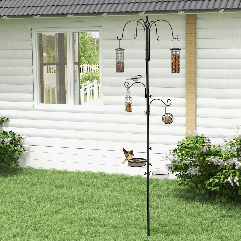 image 1 of Pawhut Bird Feeding Station Kit Wild Bird Feeder Pole w/ 6 Hooks 4 Prong Bases
