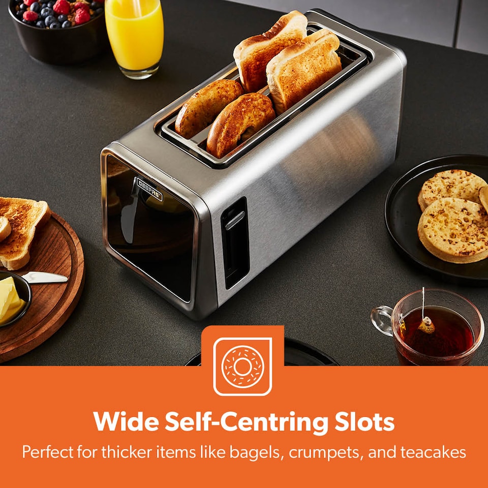 image 1 of GEEPAS 5-in-1 DIGITAL 4 Slice Long Slot Toaster, 1450W Silver | Silver