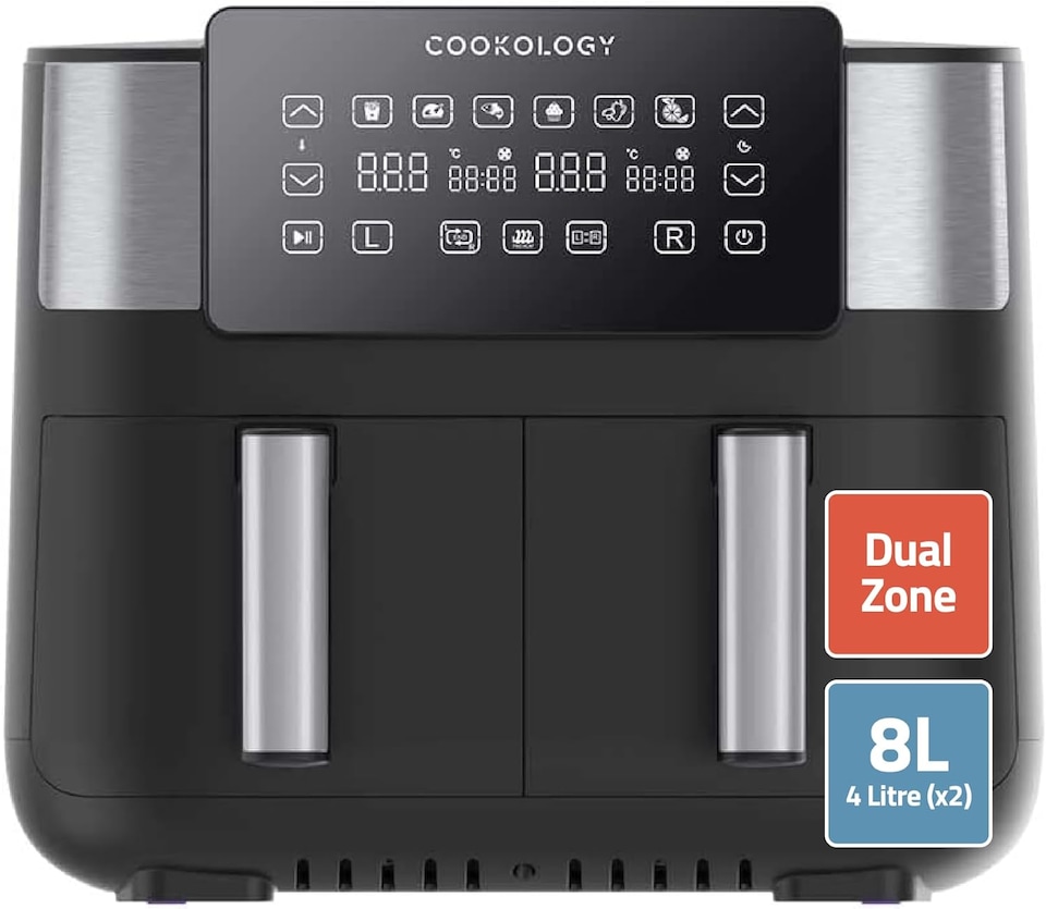 image 1 of Cookology Dual Zone Air Fryer 8L Capacity with Digital Touch Controls - CAF80DI Black
