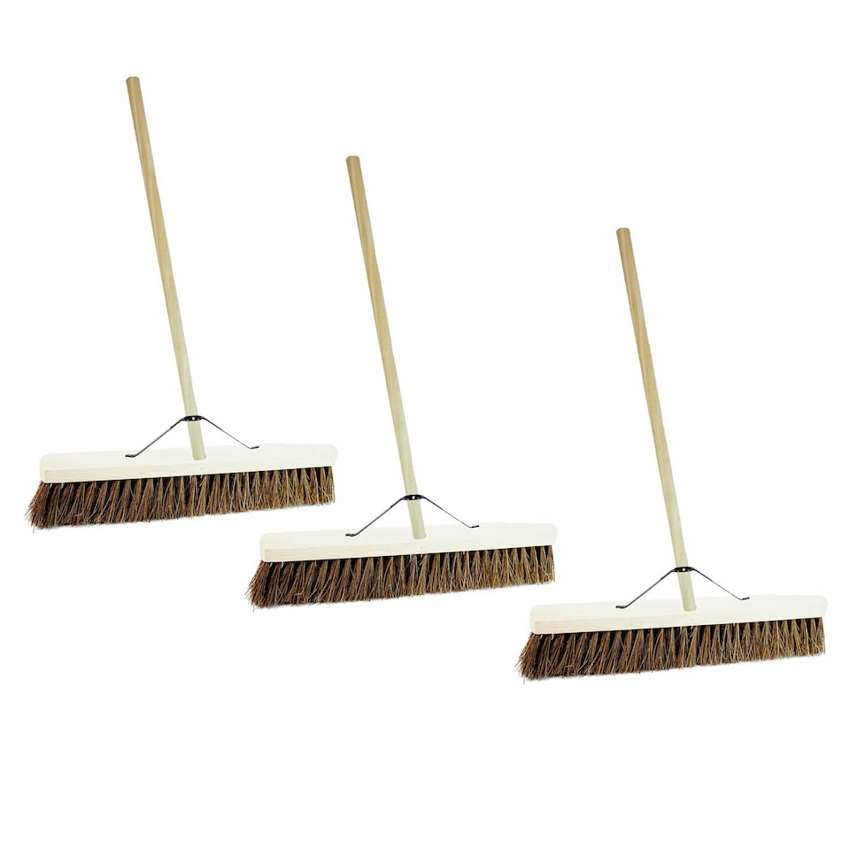 image 1 of 2 x 36" Indoor Outdoor Hard Bristle Bassine Sweeping Broom With Handle Perfect For Home & Garden