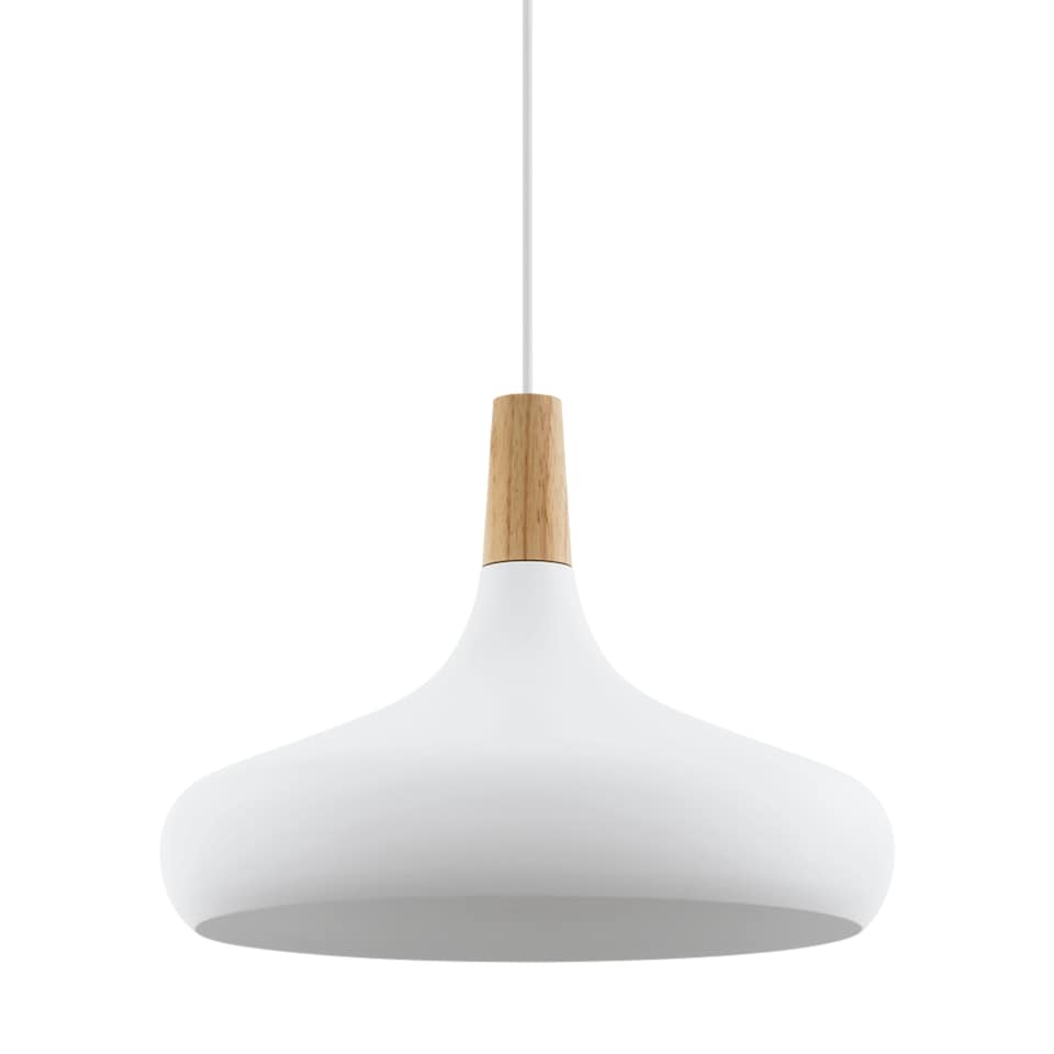 image 1 of EGLO Sabinar White Metal/Wood Single Pendant Light