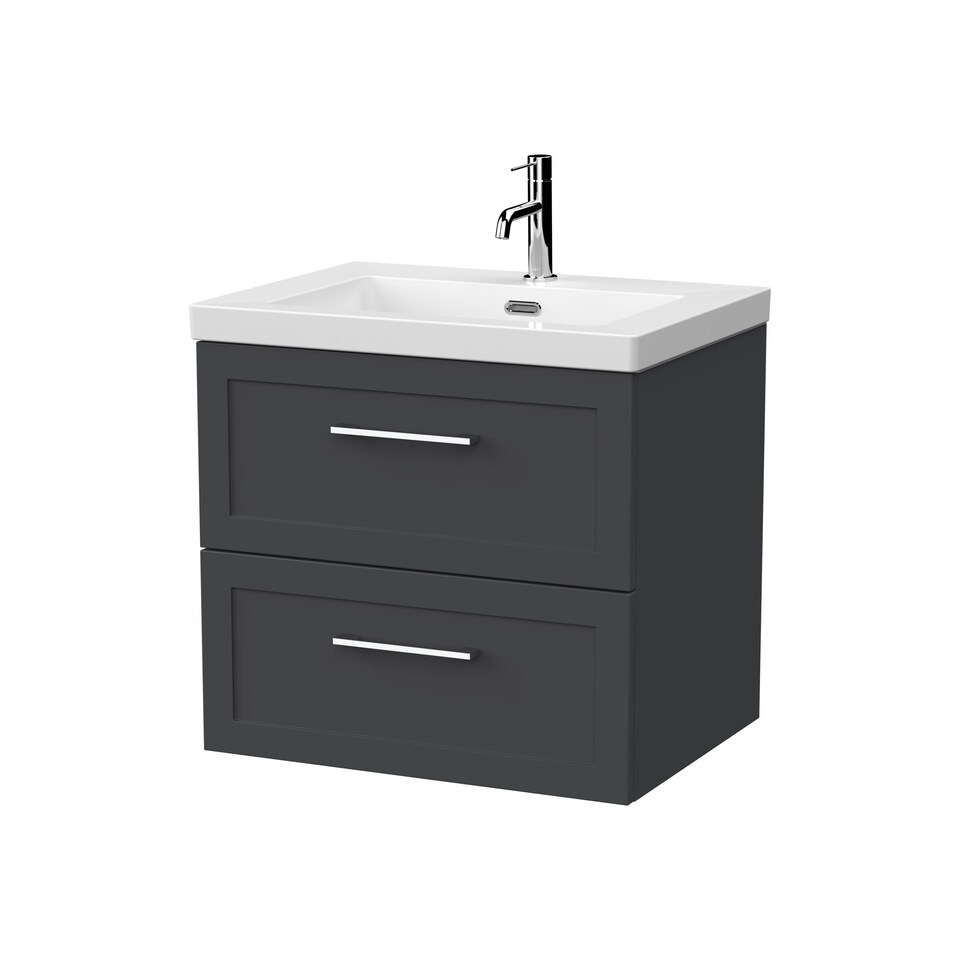image 1 of Balterley Stonnall Traditional Wall Hung 2 Drawers Vanity Unit with 1 Tap Hole Fireclay Basin, 600mm, Dark Grey