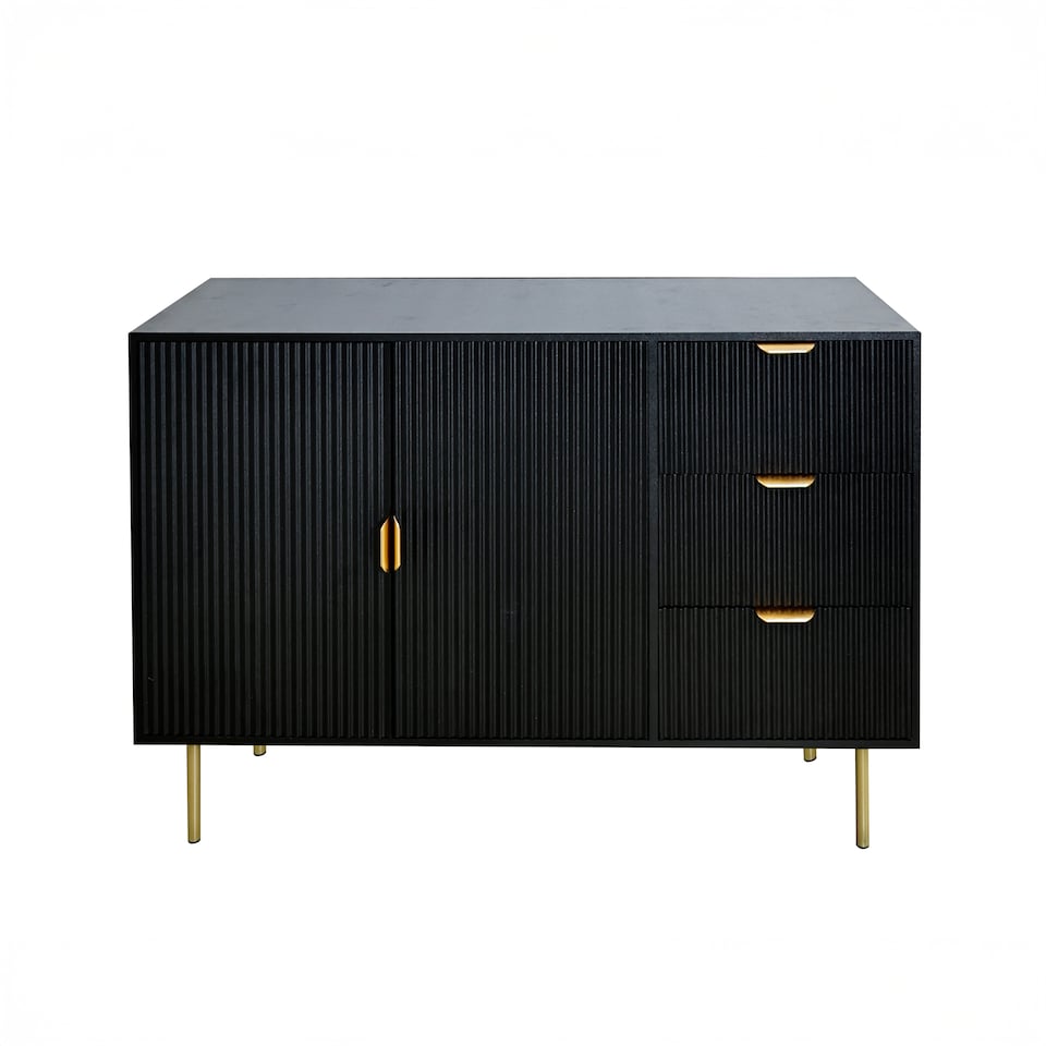 image 1 of OHS Ribbed Sideboard Table Modern Drawer Shelf Cabinet Storage | Black