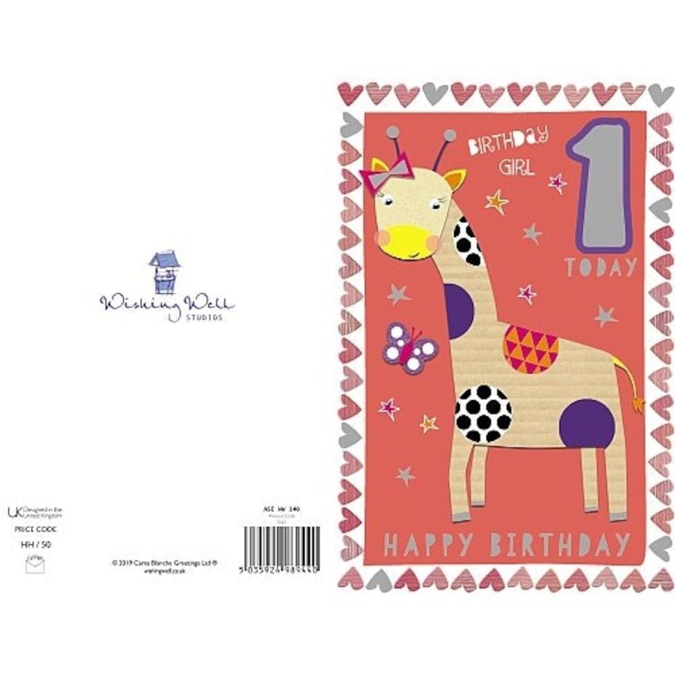 image 1 of 1st Happy Birthday Girl Giraffe Card