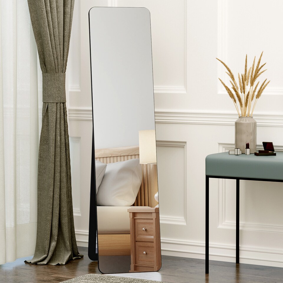 image 1 of HOMCOM Full Length Mirror, 156 37 cm Rectangular Full Body Mirror with Stand, Floor Standing, Hanging or Leaning Against Wall for Bedroom Cloakroom, Black