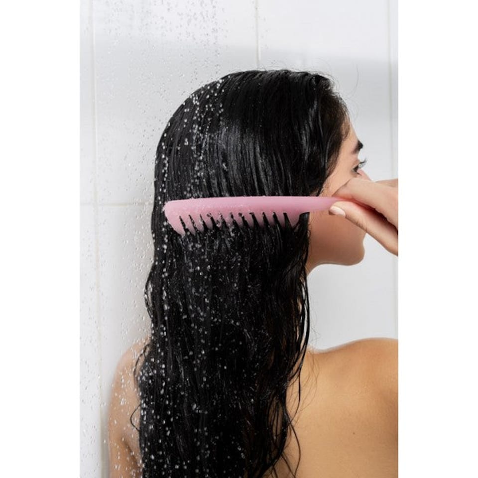 image 1 of Brushworks Shower Comb - Hangable Wide-Tooth Detangler Light Pink | Pink | Light Pink