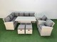 image 2 of Fimous 10 Seat Rattan Outdoor Garden Furniture Corner Sofa Set Adjustable Lifting Dining or Coffee Table Set with 2 Small Footstools Light Grey