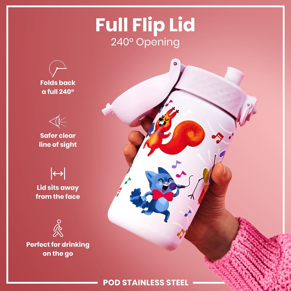 image 1 of Leak Proof Kids Water Bottle, Stainless Steel, 400ml (13oz) | Purple | Animal Band | One Size