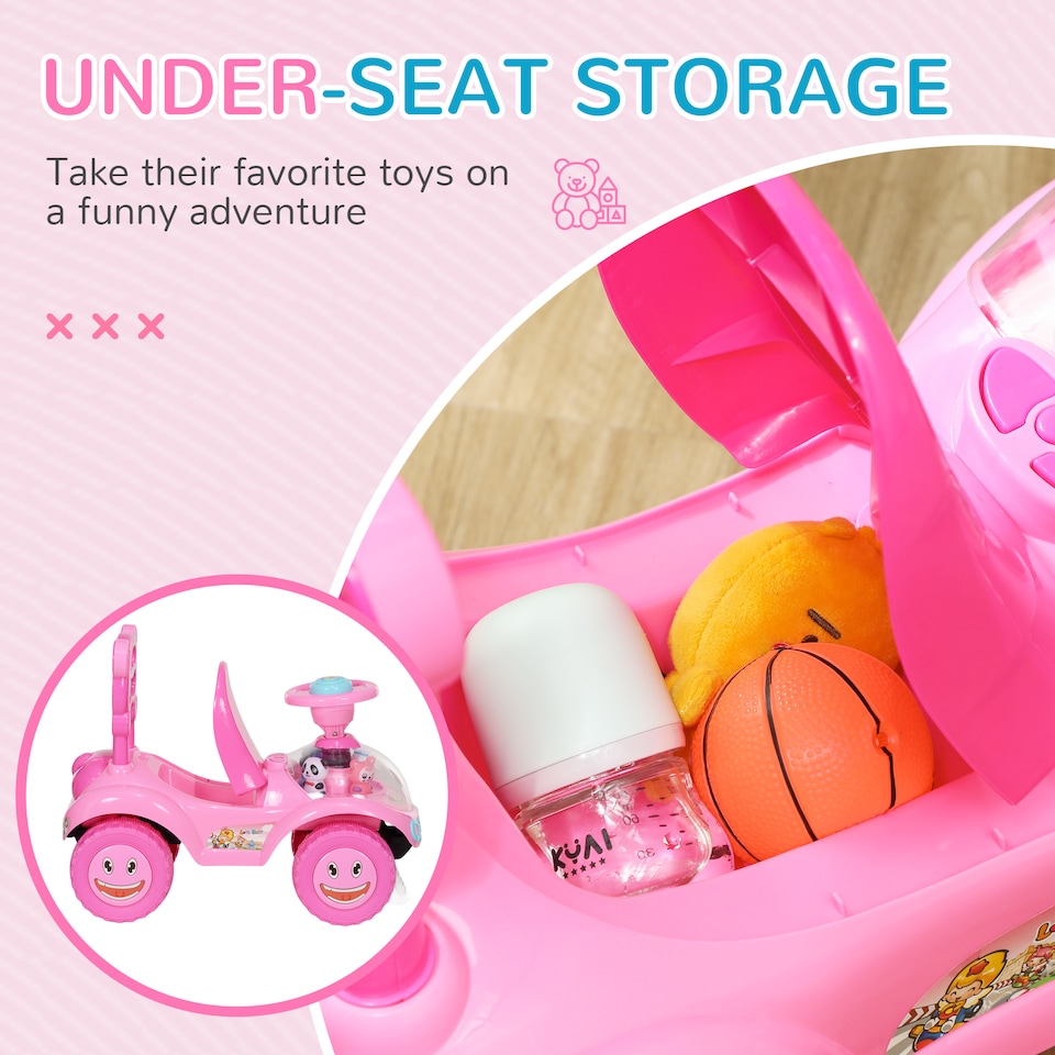 image 1 of AIYAPLAY Ride on Car, Push Along Toy, Toddler Car Foot to Floor with Under Seat Storage, Anti-Over-Backwards Device, Horn, Music, Light, for 18-36 Months, Pink