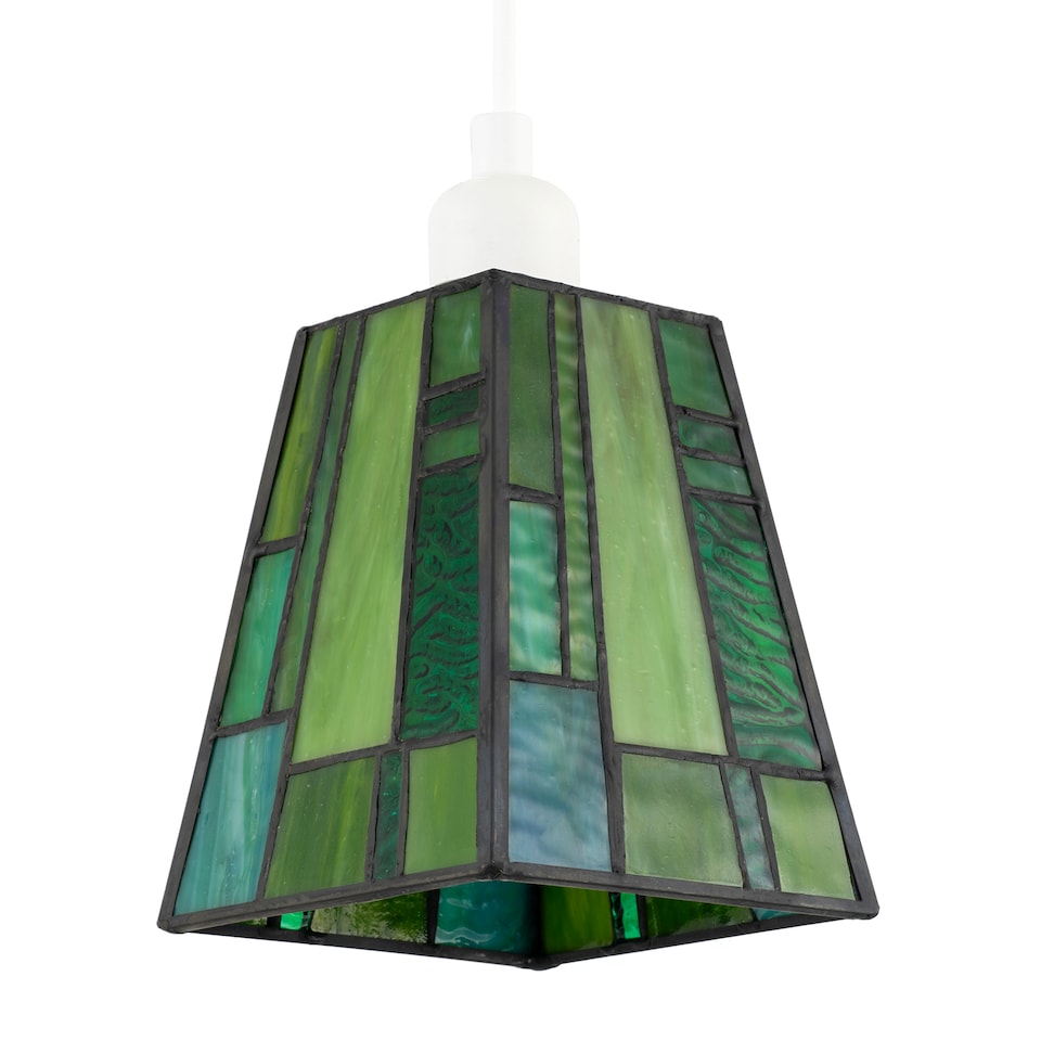 image 1 of Art Denergy savingTiffany Glass Pendant Shade with Emerald and Green Panels