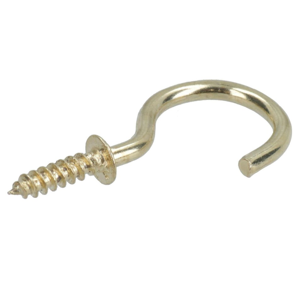 image 1 of 25mm Cup Hook Screws Picture Curtain Hangers Fasteners Brass Coated 40pc