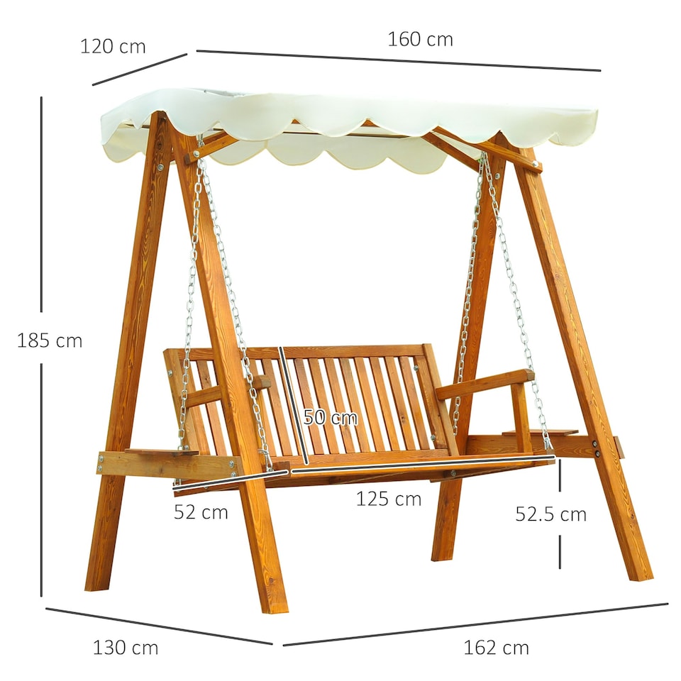 image 1 of Outsunny 2 Seater Wooden Garden Swing Chair Seat Hammock Bench Furniture Lounger