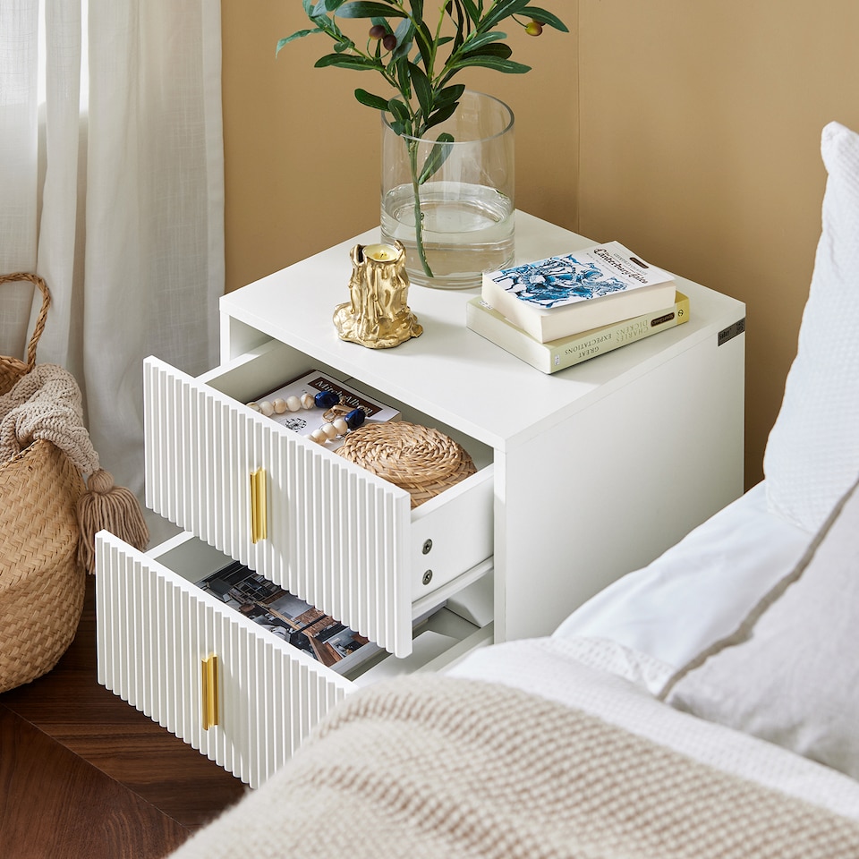 image 1 of SoBuy 2-Drawer Bedside Table, White, 15.75x15.75x18.50 inches, 22 kg - FBT115-Wx2