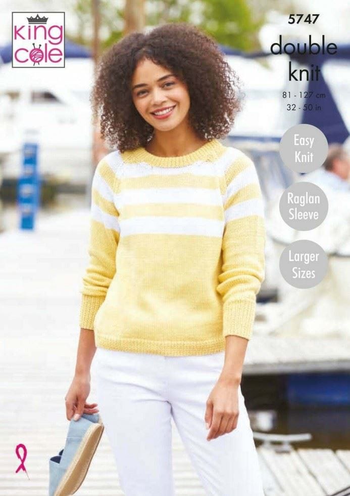 King Cole Cottonsmooth DK Knitting Pattern 5747, Cardigans and Sweaters for Women - 32 - 50 Inches - Easy
