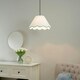 image 3 of ValueLights Florie Natural Linen Large Tapered Lamp Shade with Scallop Blue Trim with LED Bulb