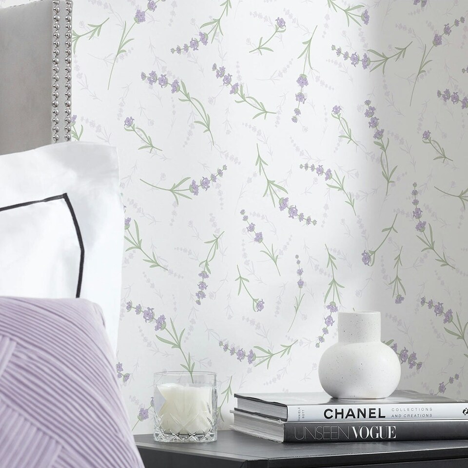 image 1 of Lavender Cascade Wallpaper in White Multi