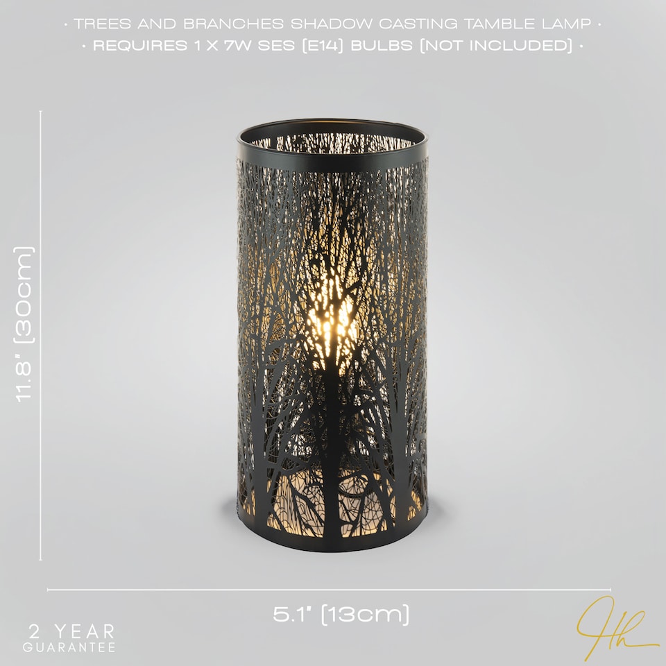 image 1 of Unique and Modern Matte Black Metal Forest Design Table Lamp with Cable Switch | Black