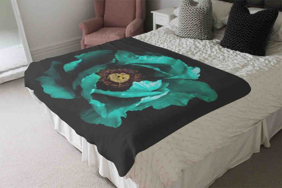 image 1 of Cyan Peony Flower Blanket | Multi
