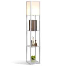 HOMCOM 3Tier Floor Lamp, Floor Light with Storage Shelf, Reading Standing Lamp with Acrylic Shade for Living Room, Bedroom, Kitchen, Dining Room, Office, Dorm, 160cm, White