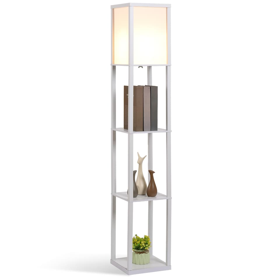 image 1 of HOMCOM 3Tier Floor Lamp, Floor Light with Storage Shelf, Reading Standing Lamp with Acrylic Shade for Living Room, Bedroom, Kitchen, Dining Room, Office, Dorm, 160cm, White