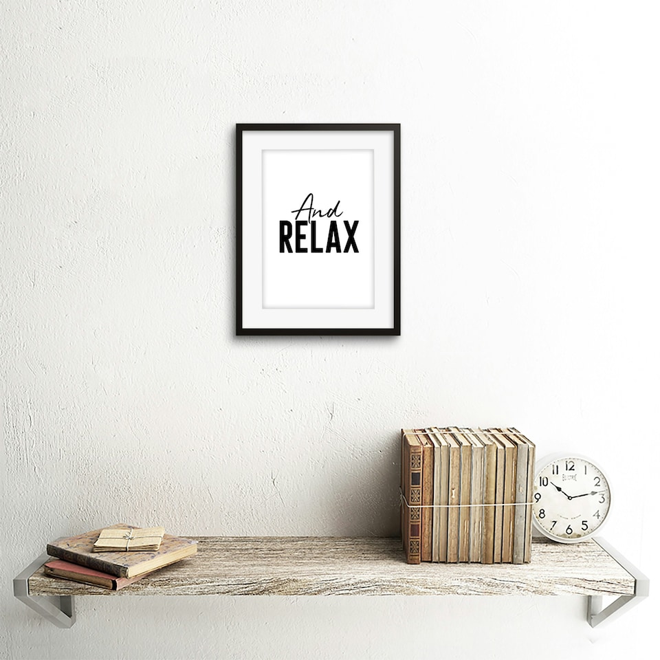 image 1 of And Relax Black White Bold Modern 9x7" Black Framed Wall Art Print