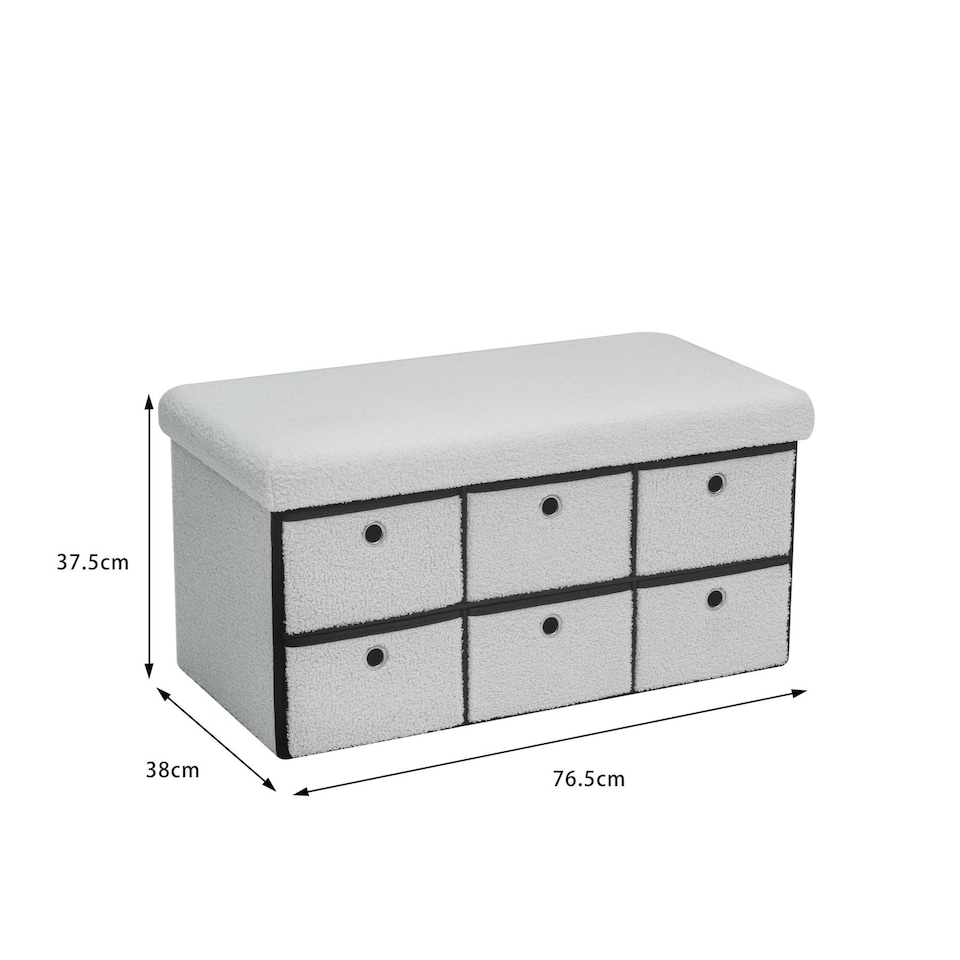image 1 of Folding Ottoman Storage Bench 6 Drawer Compact Space-Saving Furniture | Cream