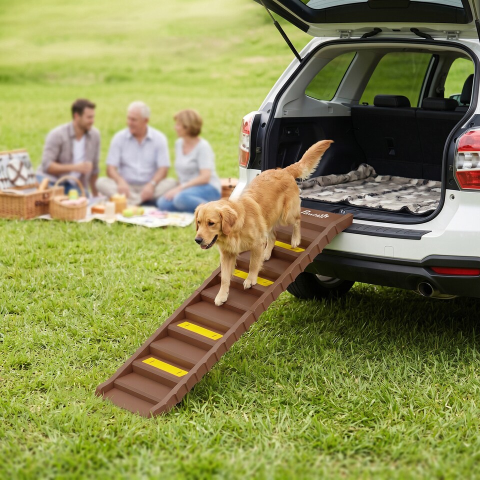 image 1 of PawHut Foldable Dog Ramp for Car, Non-Slip Dog Stairs for SUVs Truck