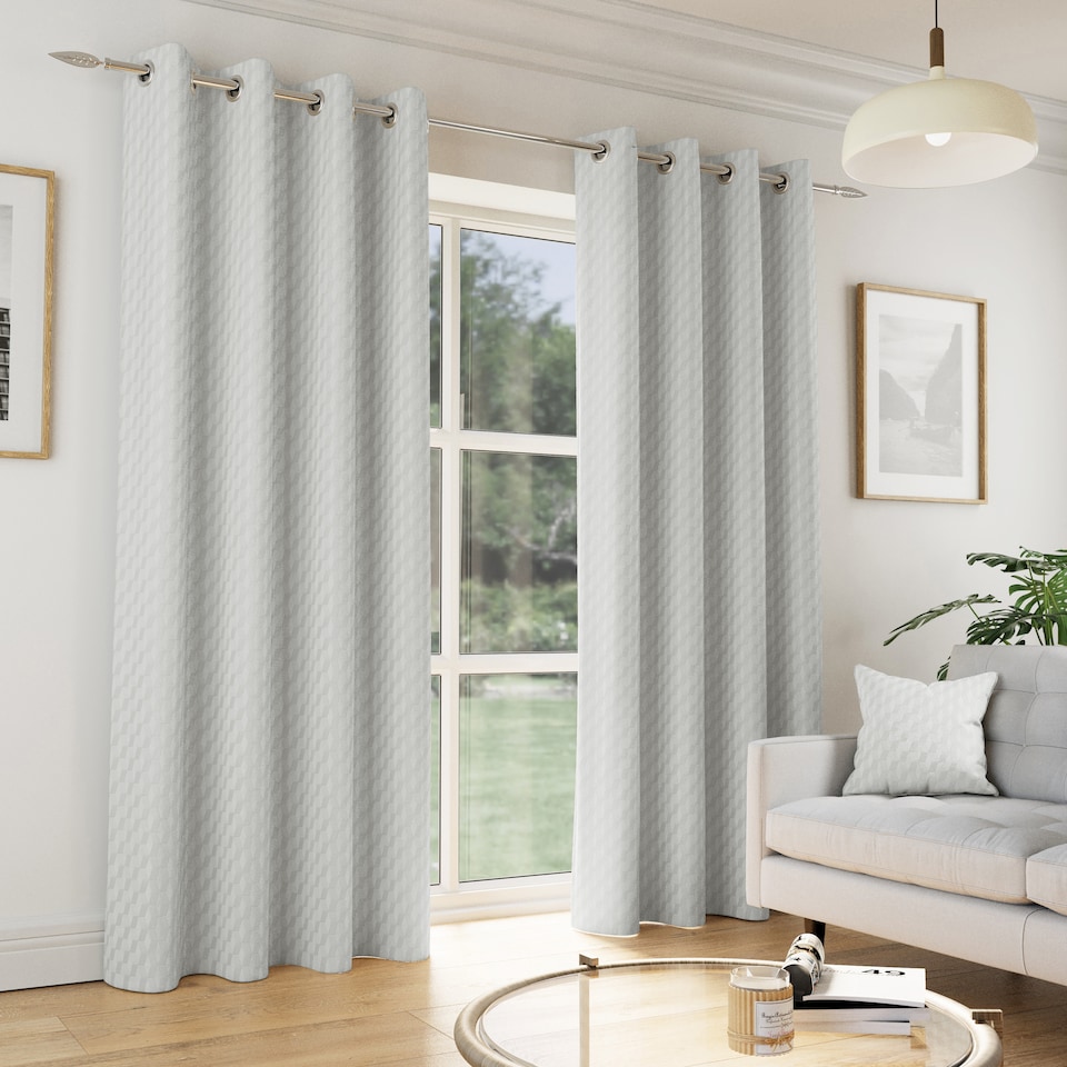 image 1 of Enhanced Living Tokyo Grey 66 x 72 inch (168x183cm) Eyelet Thermal Noise Reducing Dim Out Curtains (PAIR)