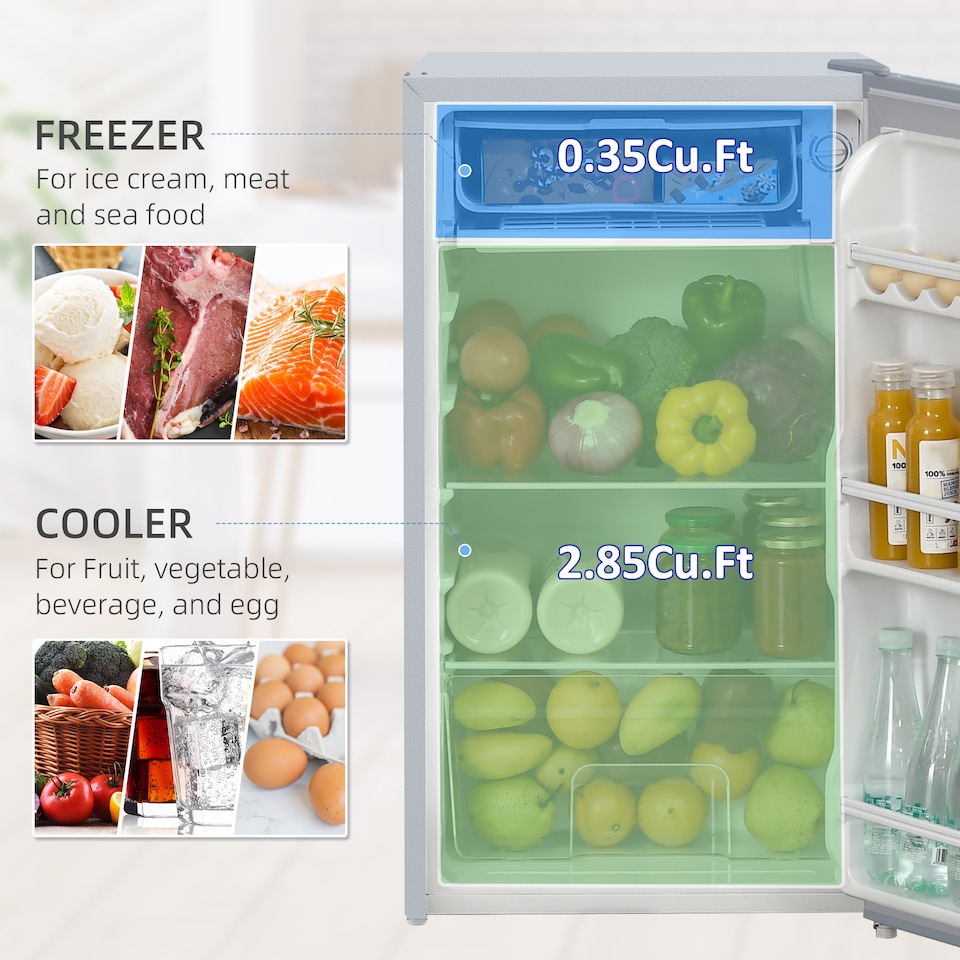 image 1 of HOMCOM 91L Freestanding Under Counter Fridge Grey