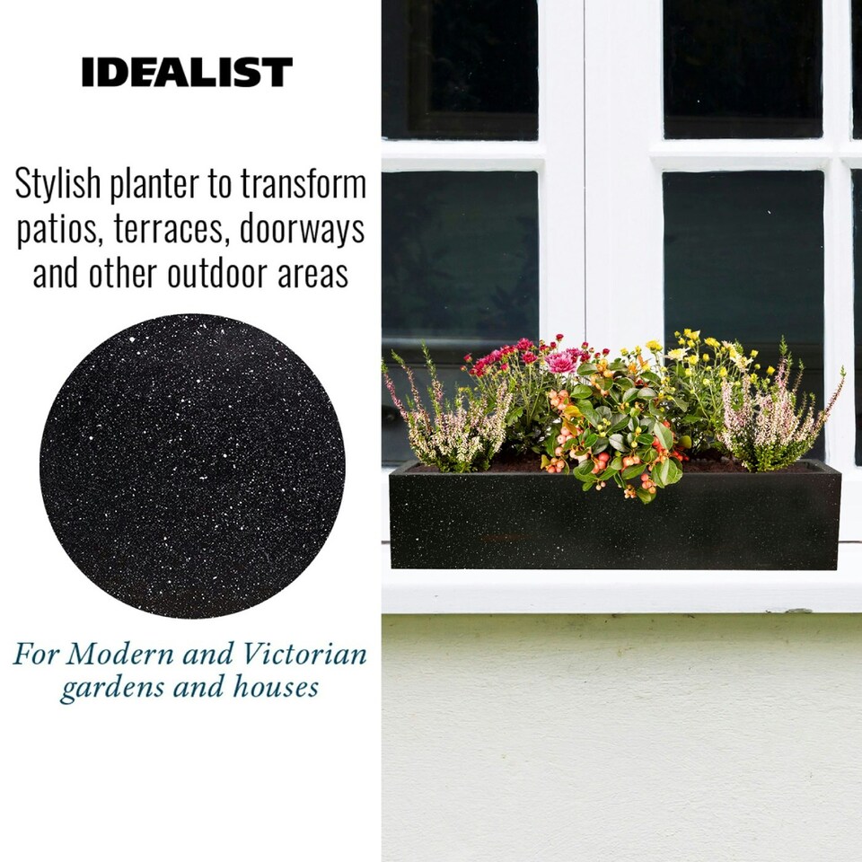 image 1 of Window Box Light Concrete Black Terazzo Garden Planter L40 W17 H17.5 cm, 16 ltrs Cap.