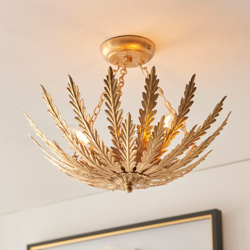 image 1 of Delphine Decorative Gold Layered Leaf Semi Flush Ceiling Light