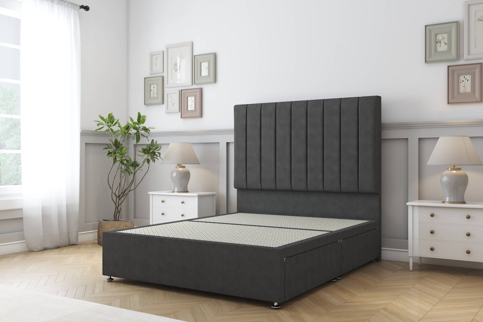 image 1 of Sloomy Kansas Graphite Dumfries Divan Bed Base 2 Drawers Foot-End With 26 Inch Strutted Headboard | Grey | Graphite | Double | 1