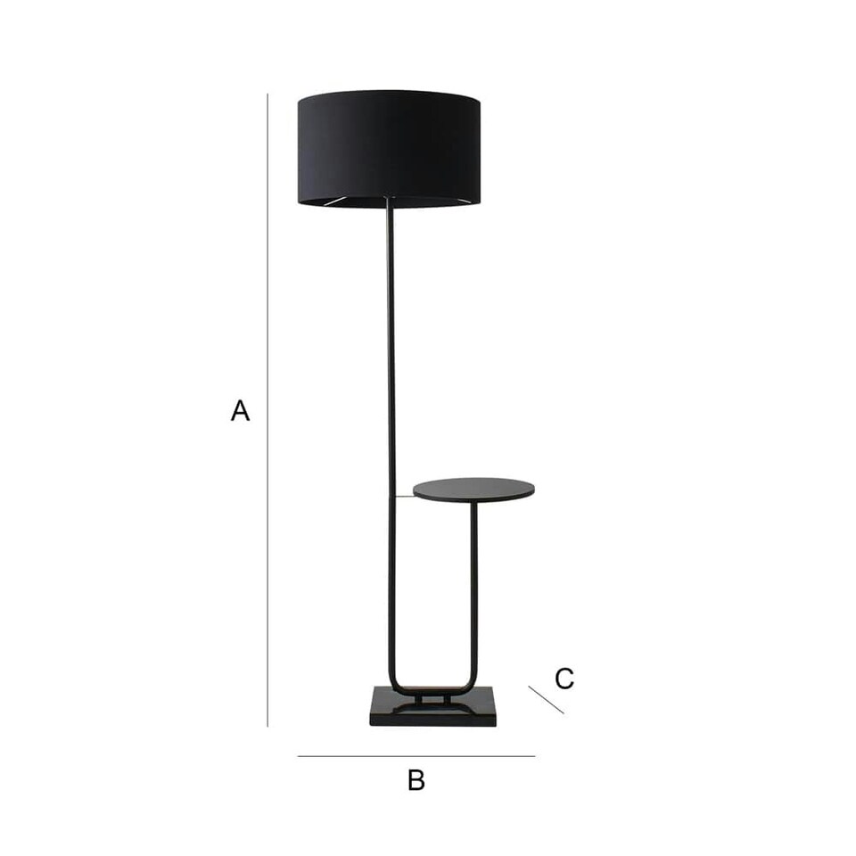 image 1 of ValueLights Large Matt Black Curved Stem Marble Floor Lamp Coffee Table Light - Black Shade + LED Bulb