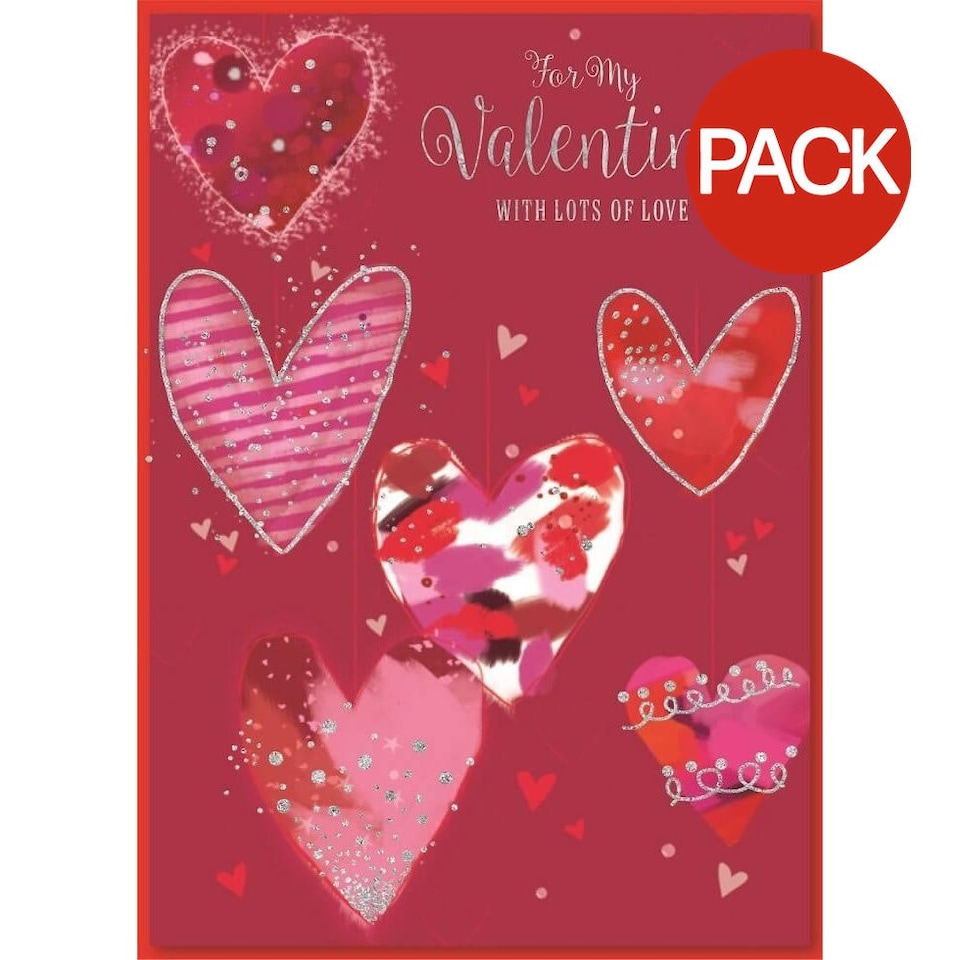 Simon Elvin Hearts Valentine Greetings Card (Pack of 6) - Red/Pink - One Size