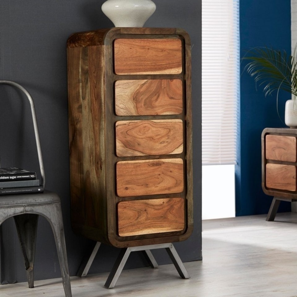 image 1 of Aspen 5 Drawer Tall Chest - Metal/Wood - L40 x W45 x H120 cm