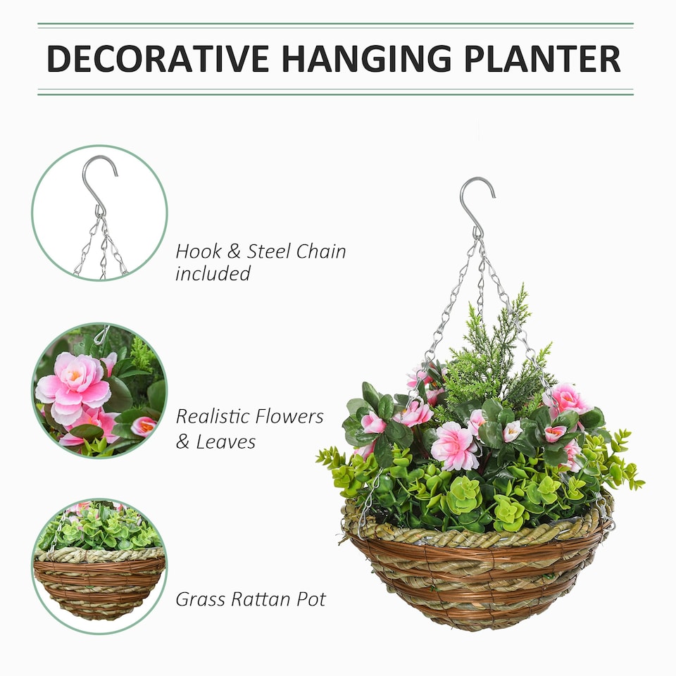 image 1 of Outsunny 2 PCs Artificial Lisianthus Flower Hanging Planter Basket Home