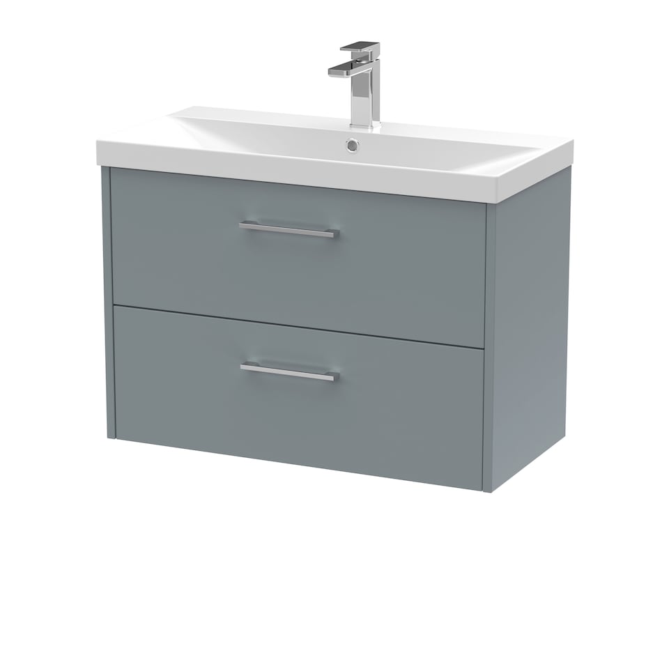 image 1 of Balterley Winshill Contemporary 2 Drawer Wall Hung Vanity Unit with Thin Edge Basin, Grey, 800mm