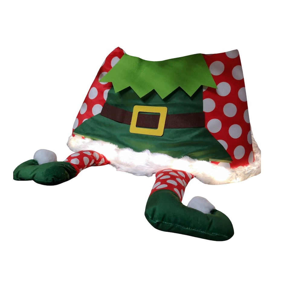 image 1 of 60cm Elf USB LED Fabric Christmas Tree Skirt with Timer Function in Warm White