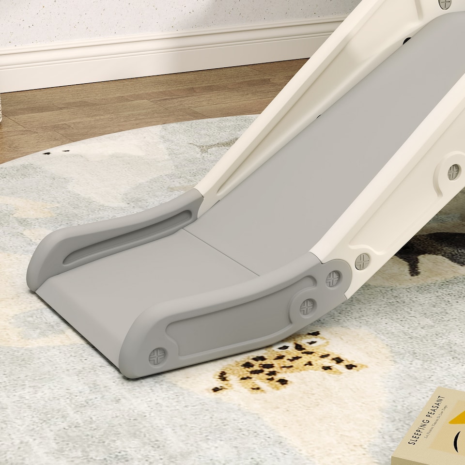 image 1 of AIYAPLAY 3-in-1 Kids Slide with Basketball Hoop, Climber, Cream White