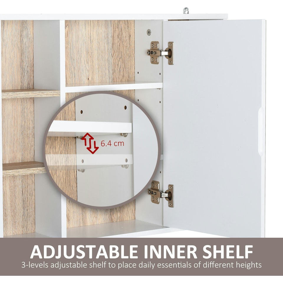 image 1 of HOMCOM Wall Mounted Bathroom Storage Cabinet w/ Mirrored Door, Adjustable Shelf