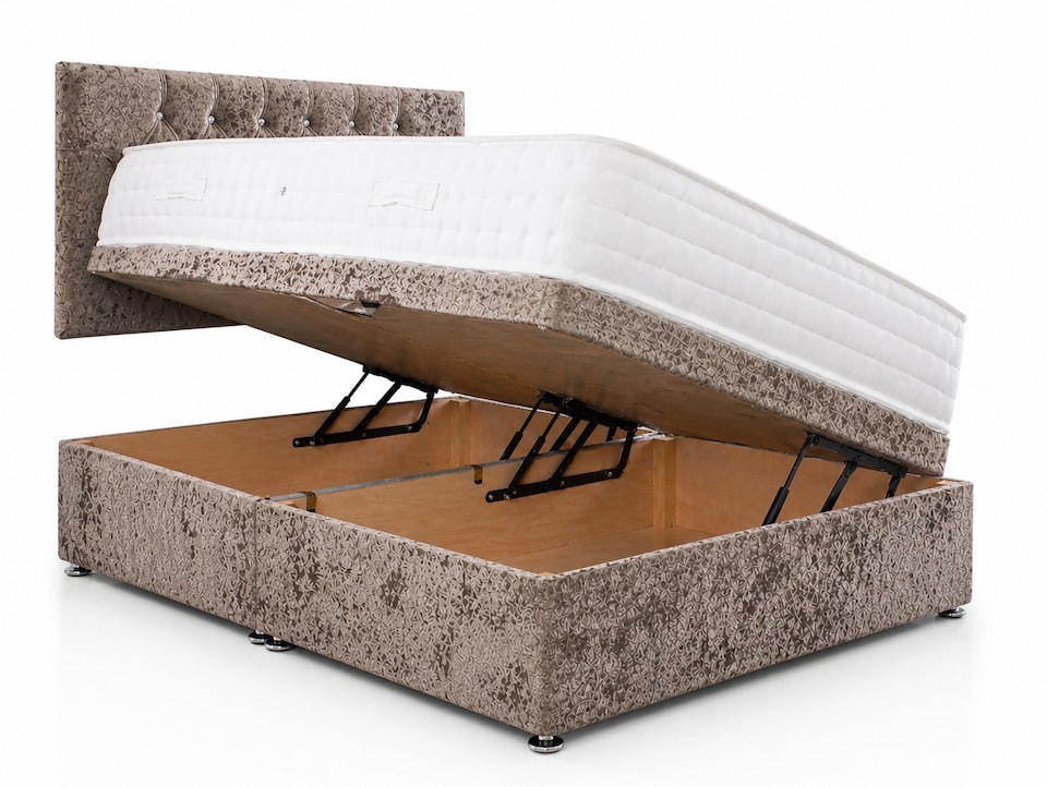 image 1 of Side Lift Crushed Velvet Truffle Ottoman Bed Set 4ft Small Double