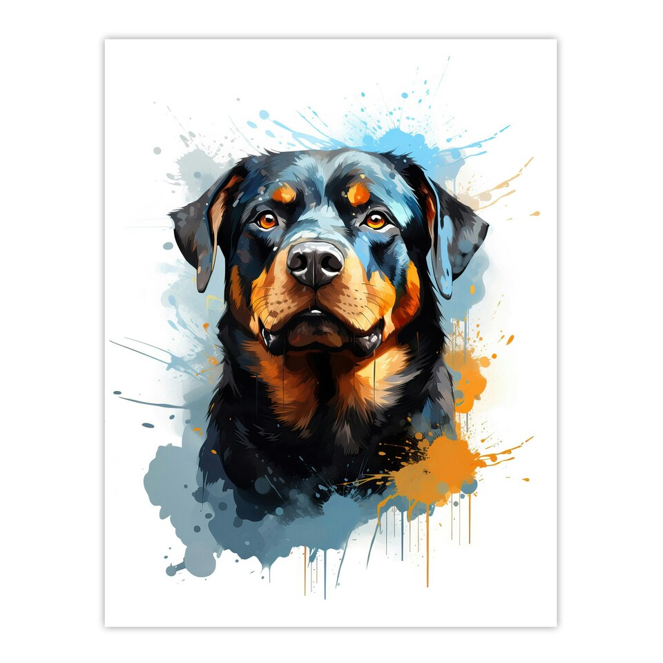 image 1 of Rottweiler Dog Lovers Gift Watercolour Pet Home Decor Black Framed Wall Art Print A4