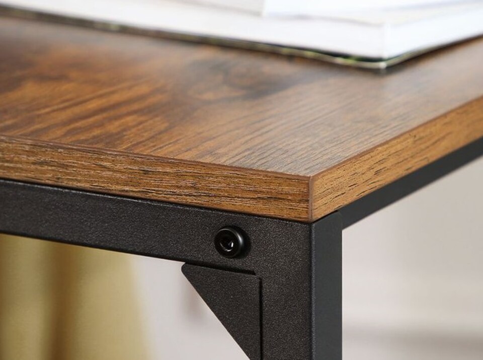 image 1 of Modcraft Small Laptop Side Table and Rustic Brown & Black Industrial Sofa or Bed Desk with Steel Frame