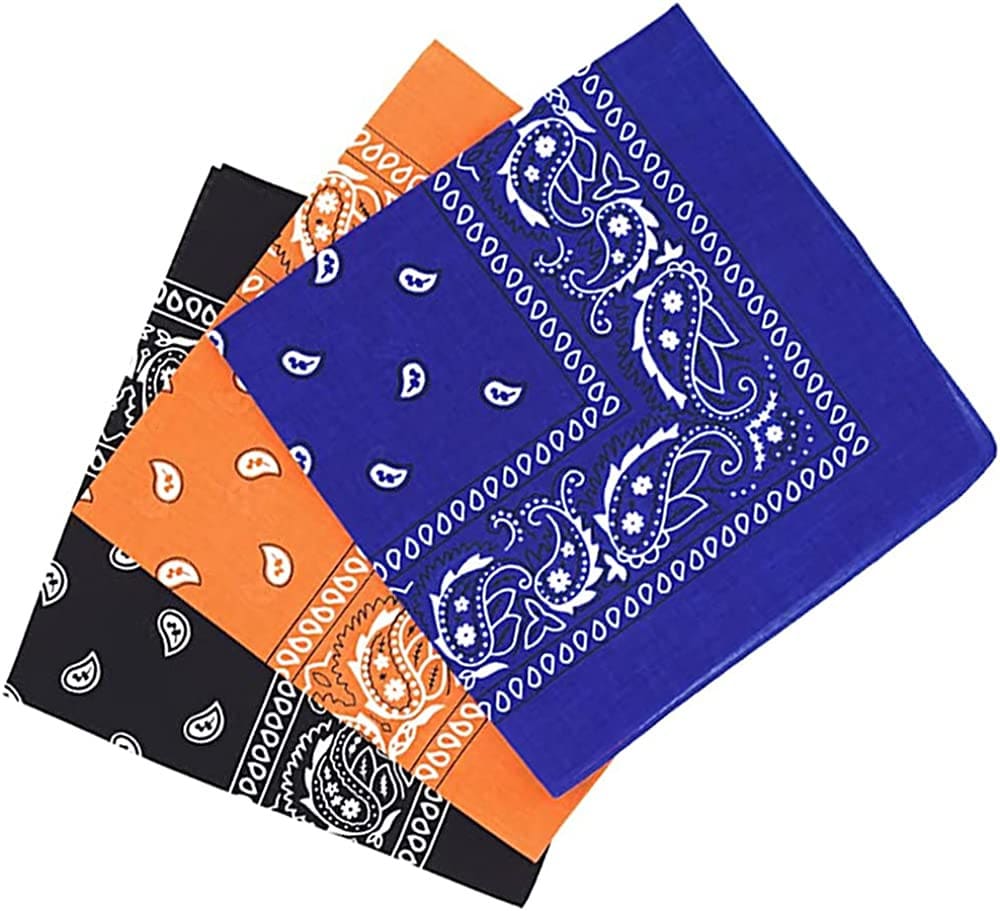 KAV 55x55cm Set of 3 Bandanas face mask Assorted Paisley Bandana - Head Wrap Scarf Wristband for Outdoor Sports, Hiking, Cycling (Black, Orange, Blue)