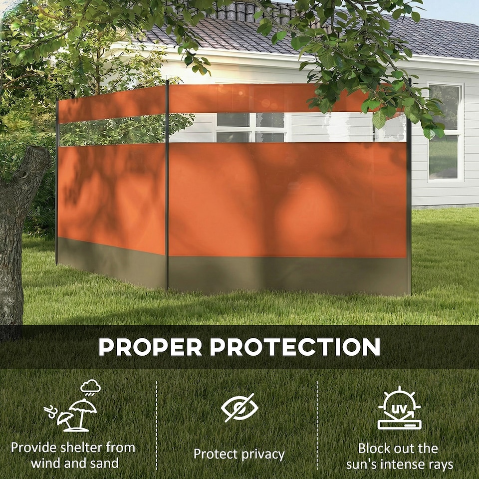 image 1 of Outsunny Camping Windbreaks with Clear Windows and Carry Bag | Orange | Orange | 440 x 140 cm