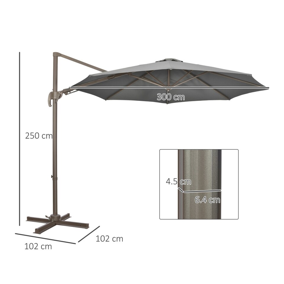 image 1 of Outsunny 3(m) Cantilever Parasol 360 Rotation Roma Umbrella Grey