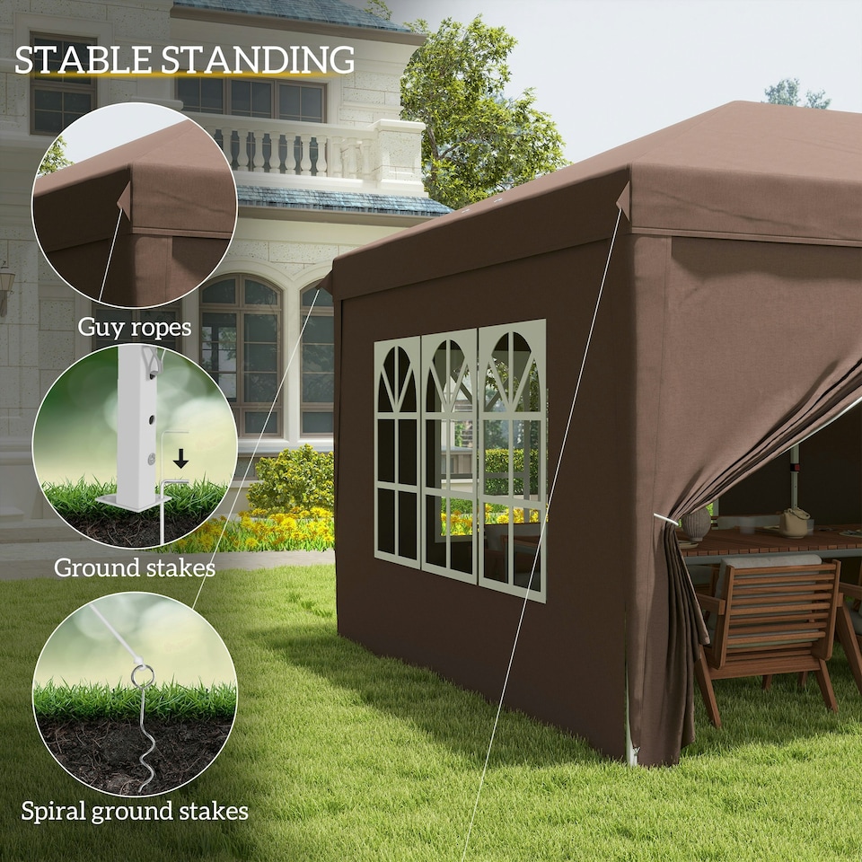image 1 of Outsunny 3 x 6m Pop Up Gazebo Height Adjustable Party Tent w/ Storage Bag Brown